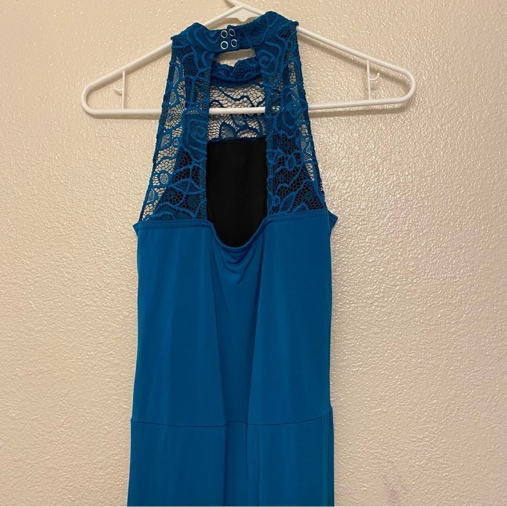 WEISSMAN Dance Costume unitard jumpsuit teal lace Open Hands 12372 adult MA - Picture 6 of 14